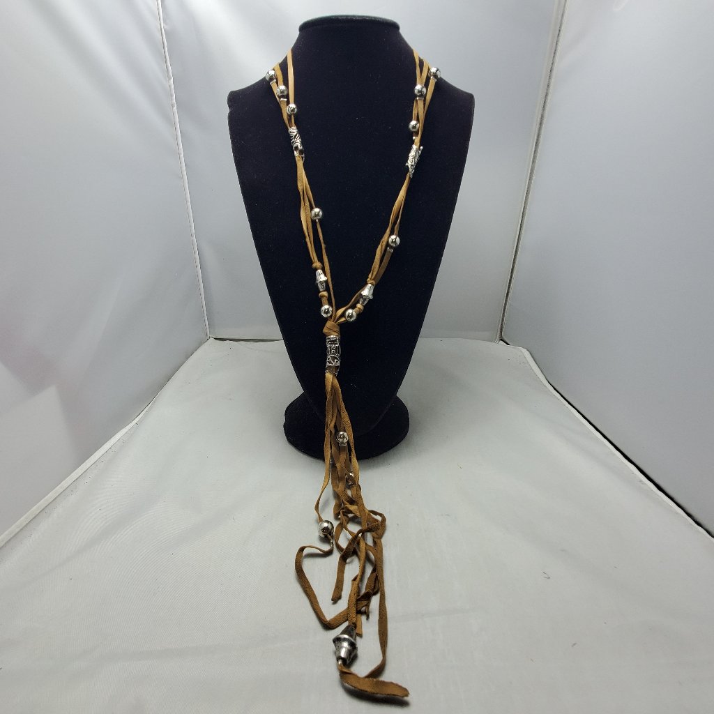Bke Camel Suede Strand Necklace With Silver Beads 18$
